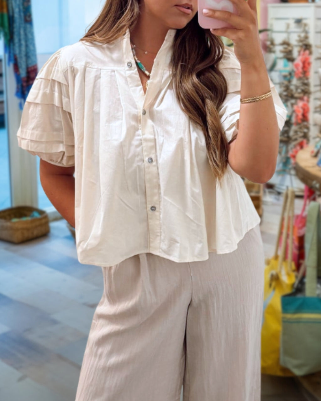 Linen Pleated Top