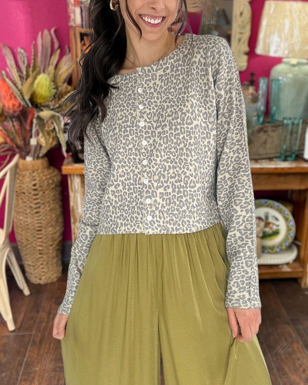Vintage Wash Leopard Cardigan