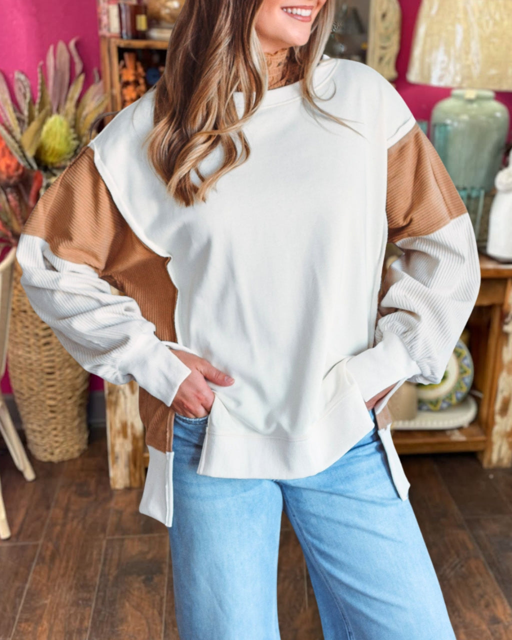 Chic Contrast Sleeve Pullover