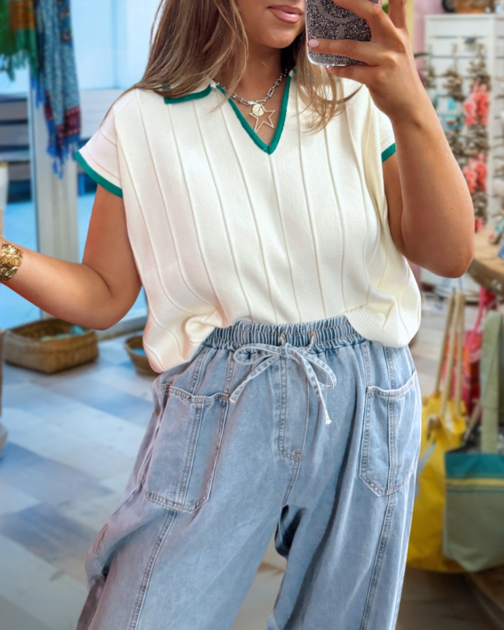 Color Blocked Collared Top
