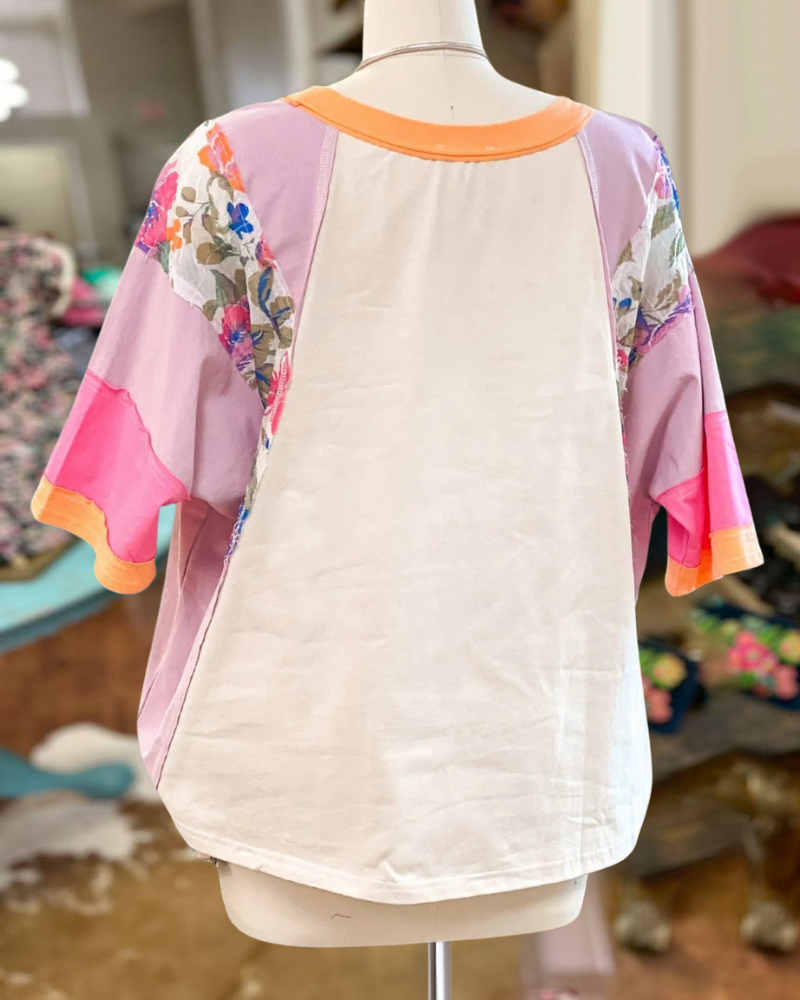 Floral Seams Color Block Oversize Tee