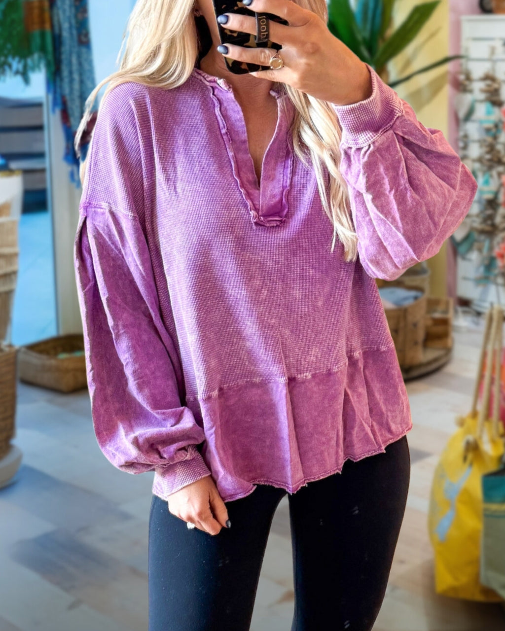 Distressed Waffle Patchwork Sweatshirt