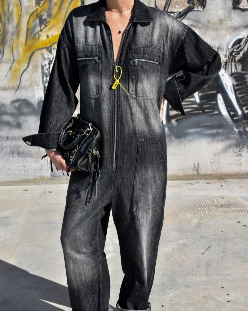 Oversized Zippered Lapel Jumpsuit