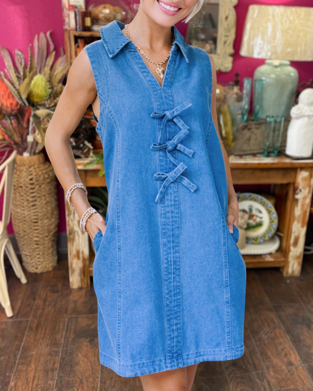 Bow Denim Dress