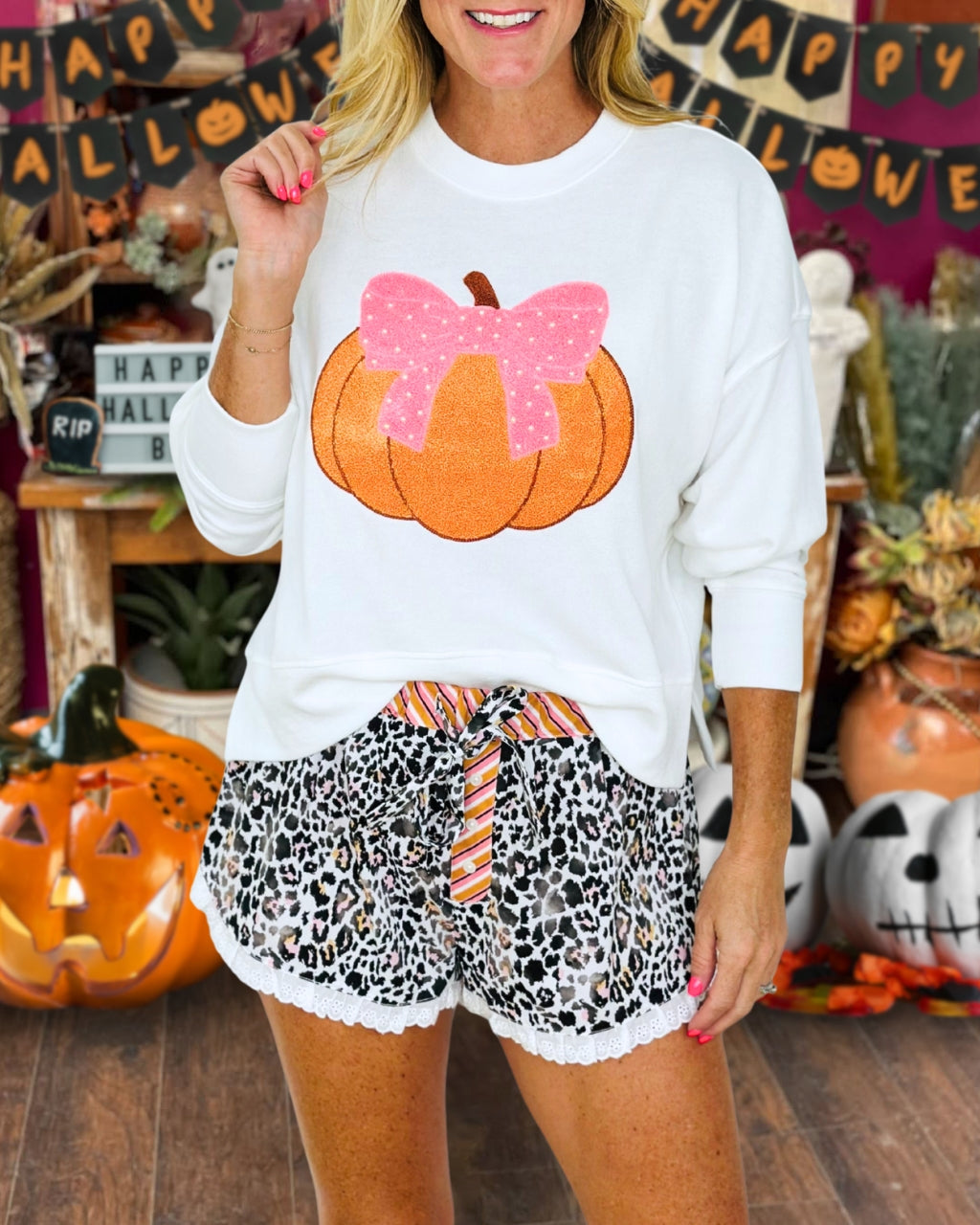 Cute Embroidered Pumpkin Pullover