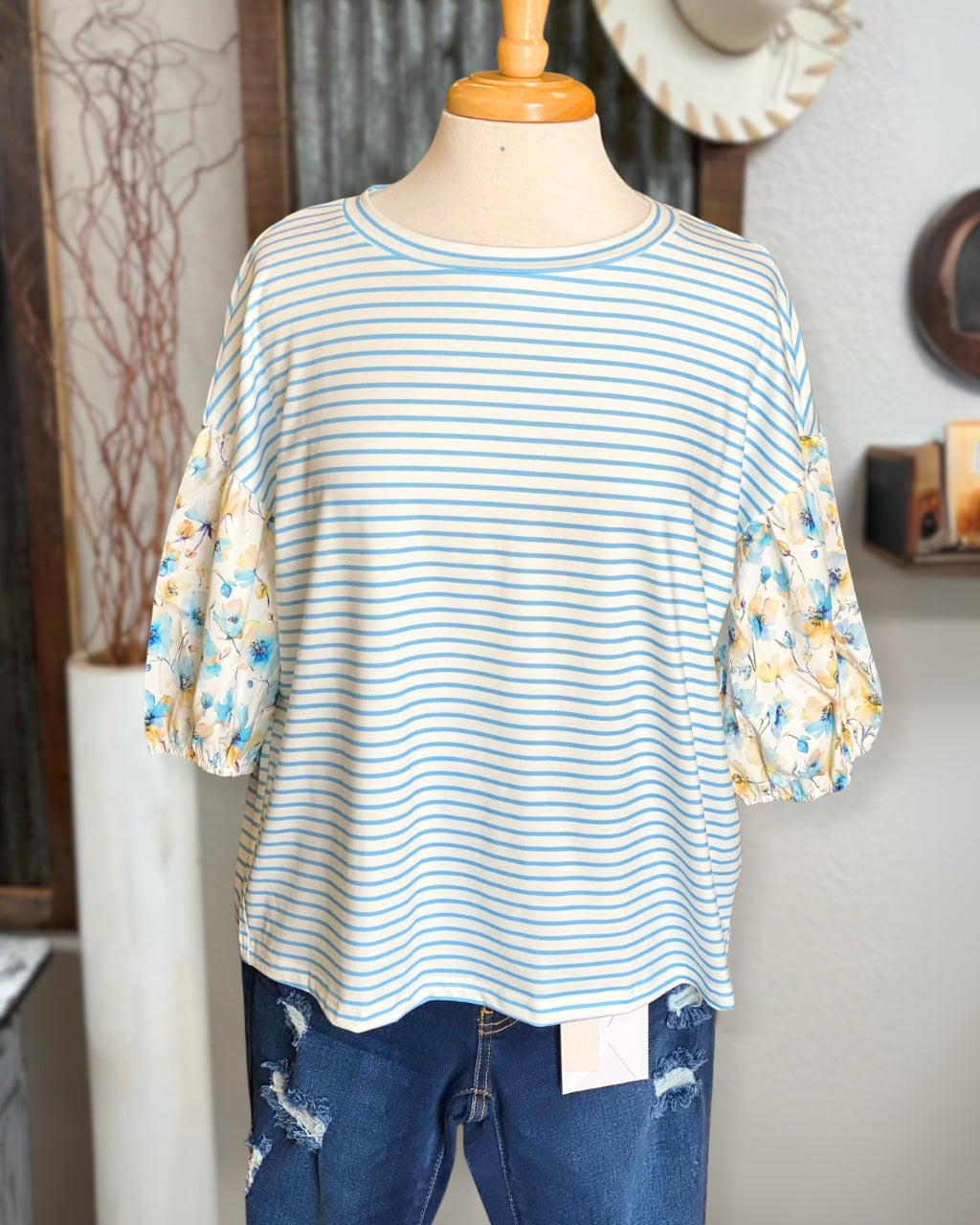 Floral Puff Striped Tee