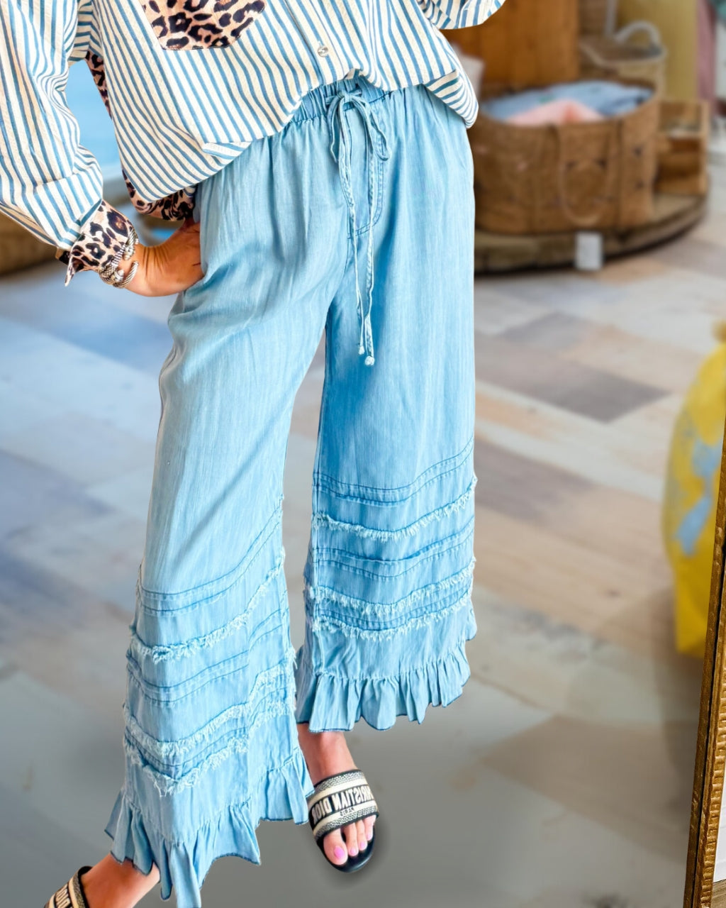 Denim Ruffle Breeze Pants