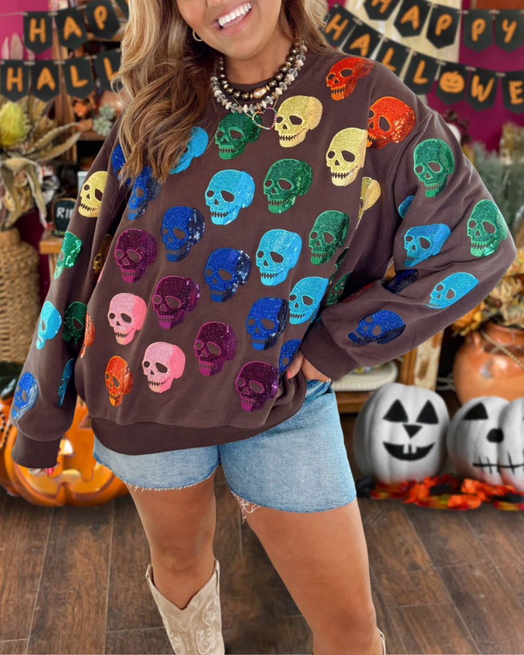 Fun Sequin Skulls Sweatshirt
