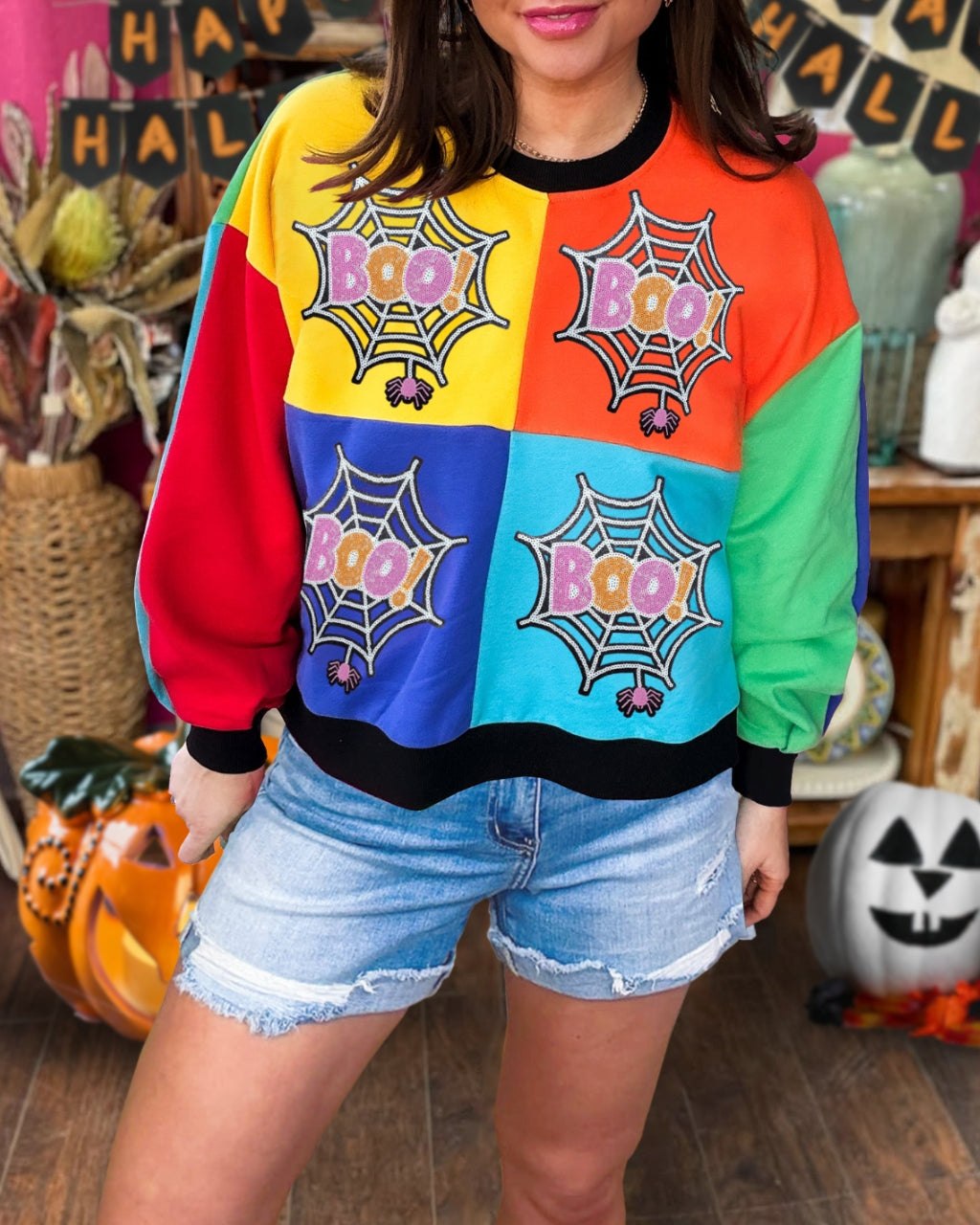 Cute Boo Spider Web Sequin Sweatshirt