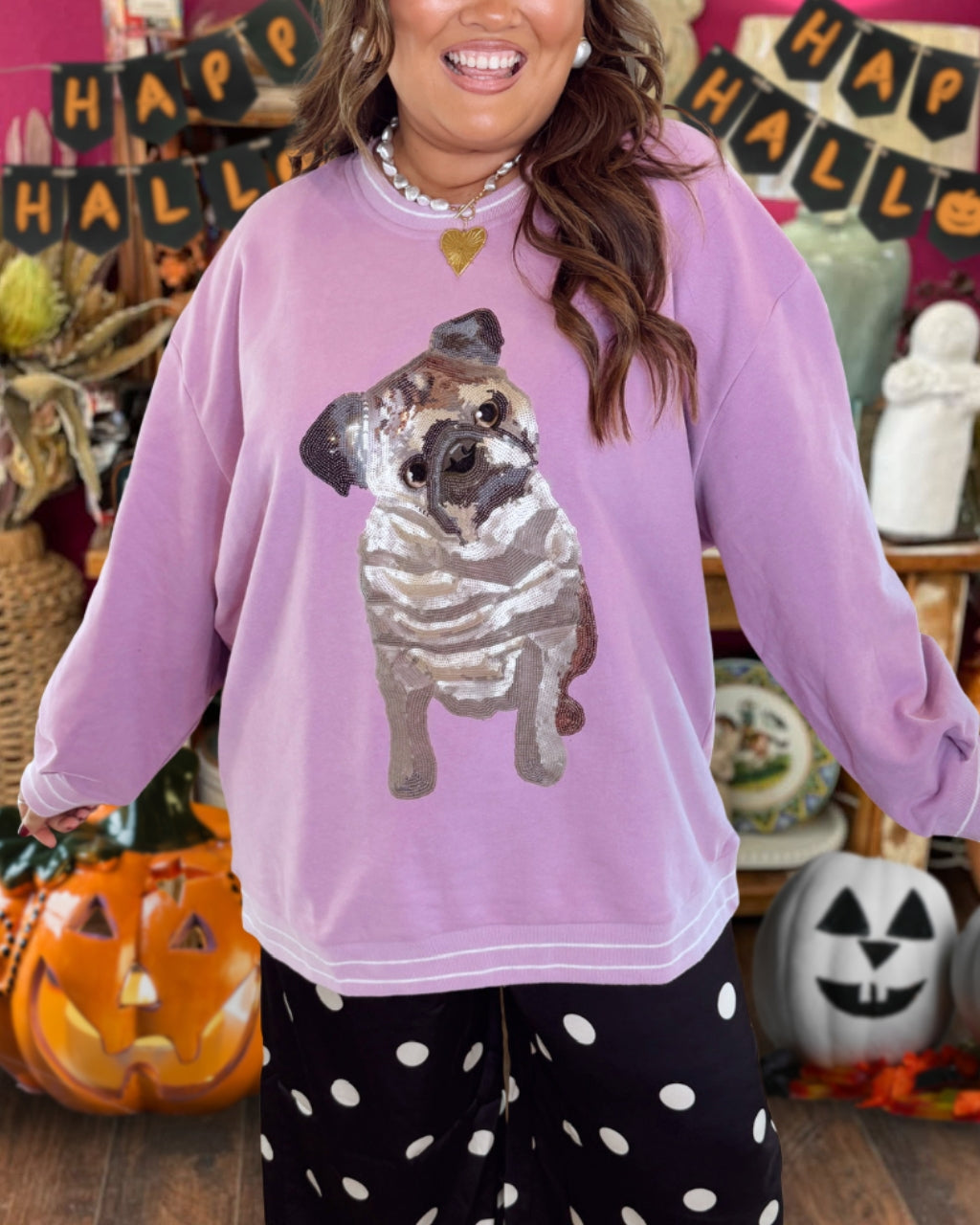 Lively Sequin Pug Fashion Sweatshirt