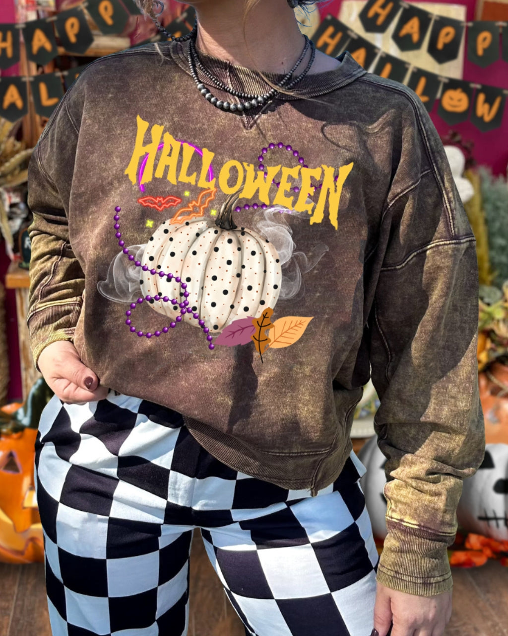 Halloween Polka Dot Pumpkin Chain Pullover