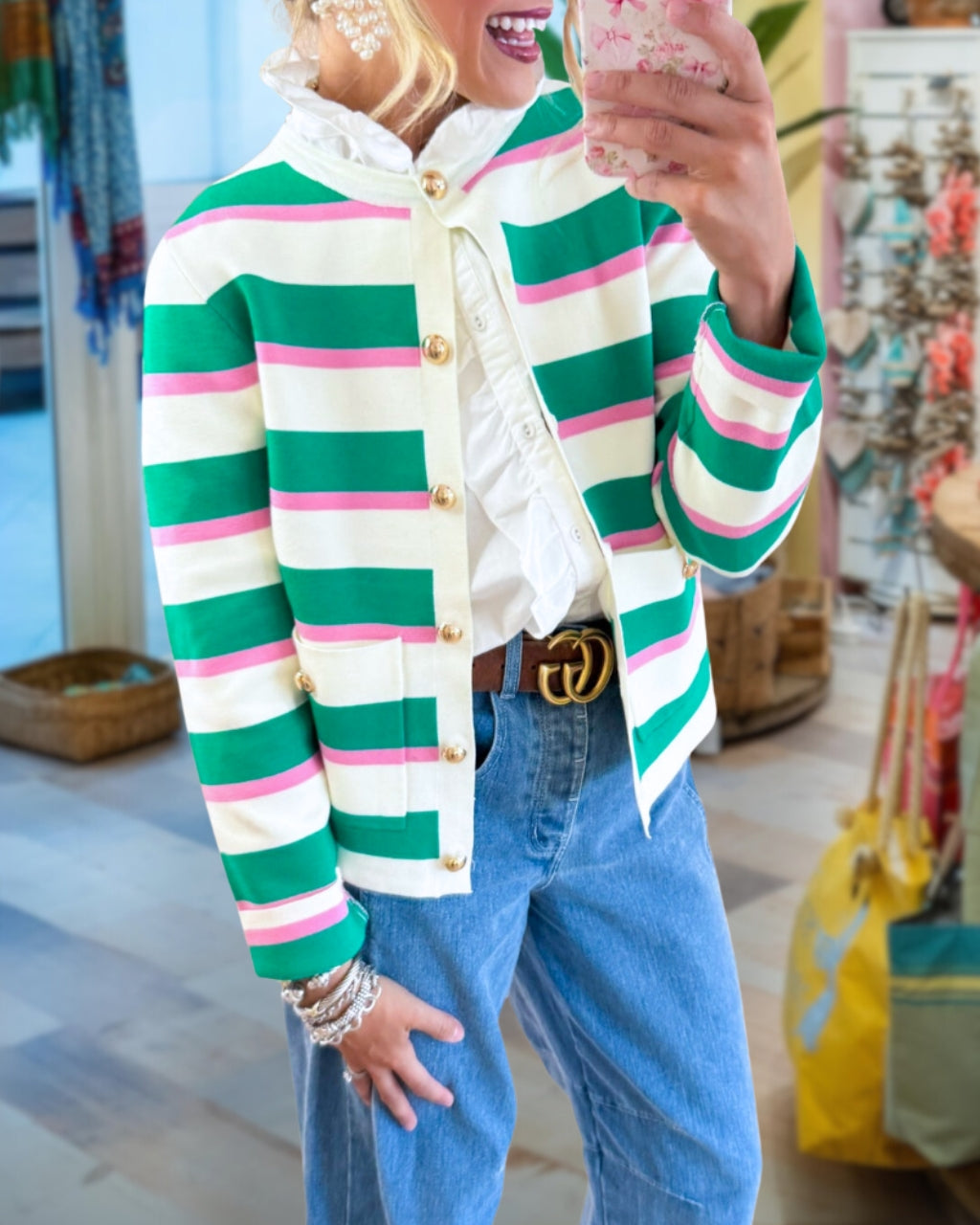 Cute Striped Button Front Cardigan