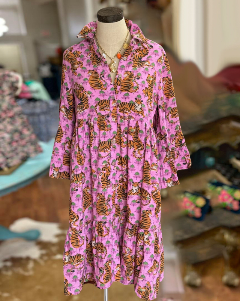 Wild Tiger Midi Dress-Pink