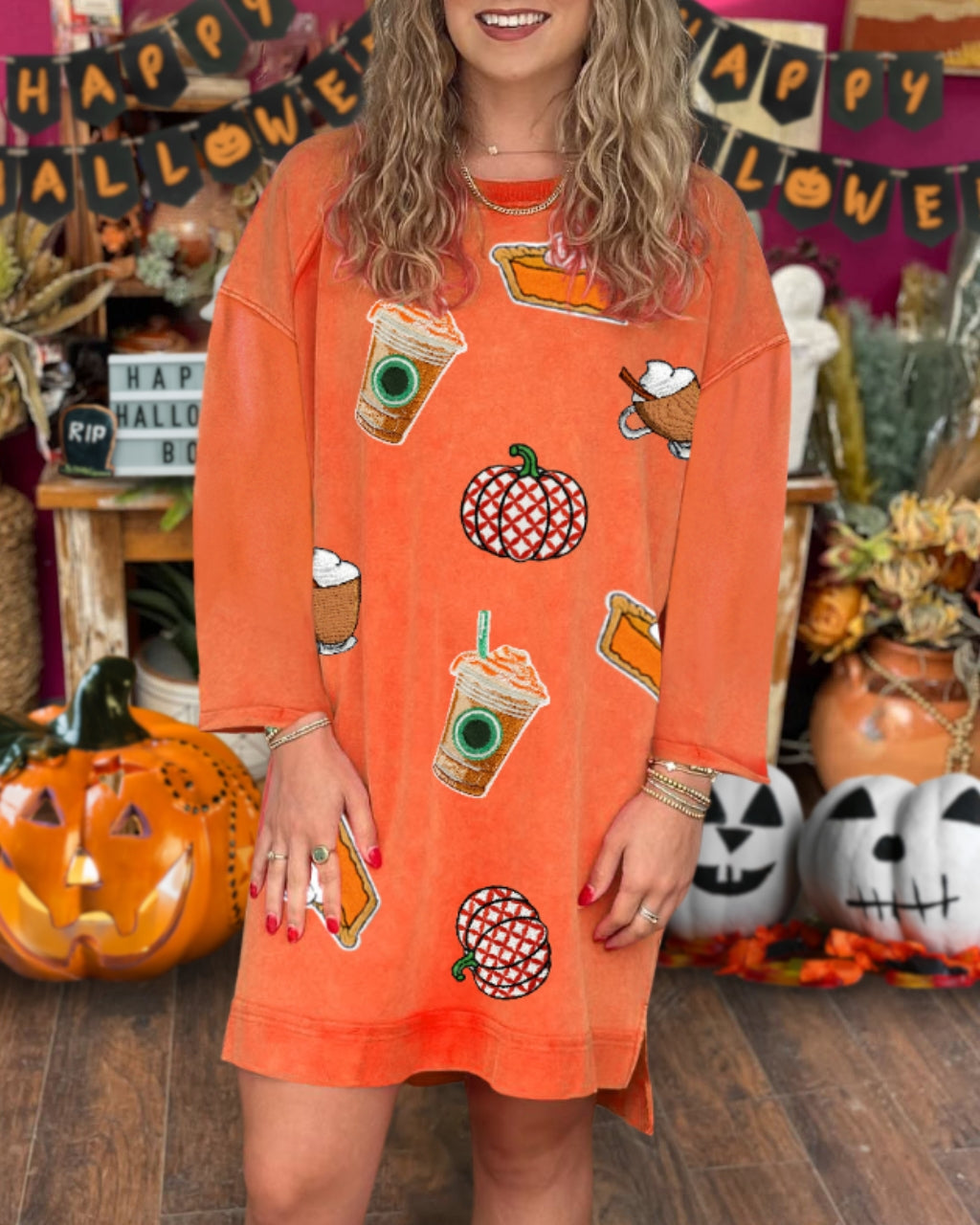 Sequin Pumpkin Spice Latte Dress