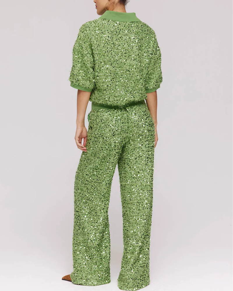 Unique Sequined Wide-Leg Pants