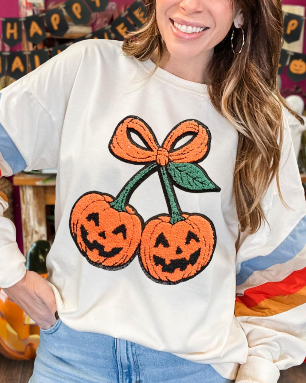 Embroidered Cherry Pumpkin Pullover