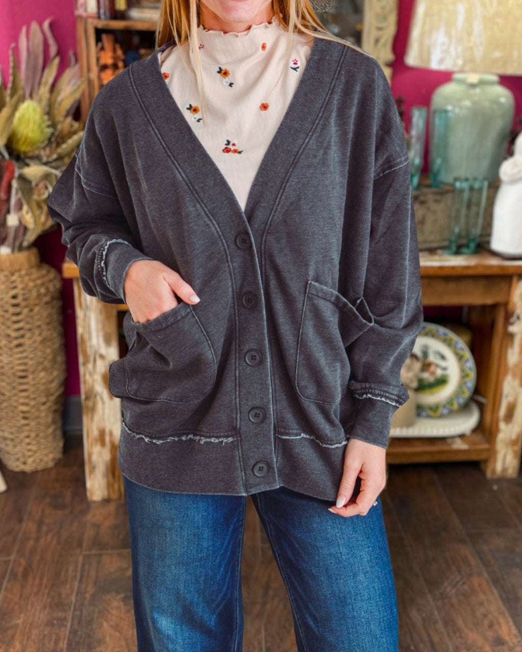 Cozy Versatile Washed Cardigan