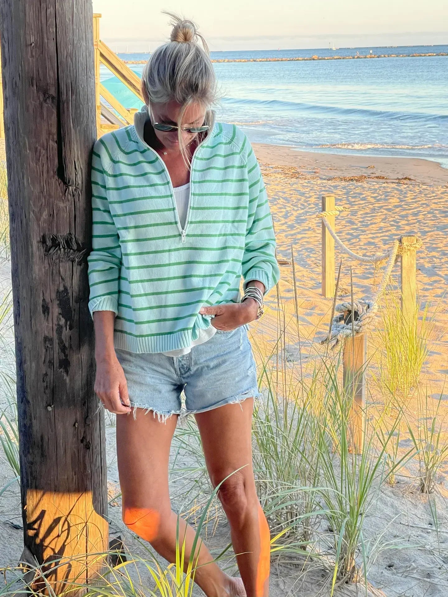 Trendy Striped Half-Zip Sweater