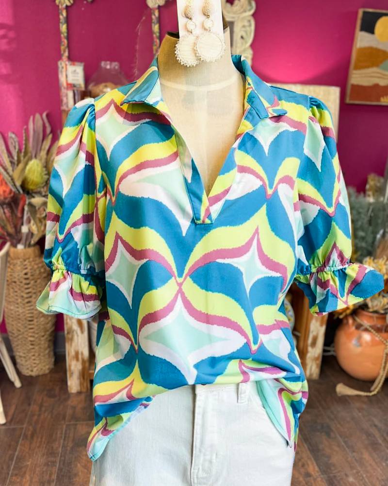 Abstract Beach Satin Top