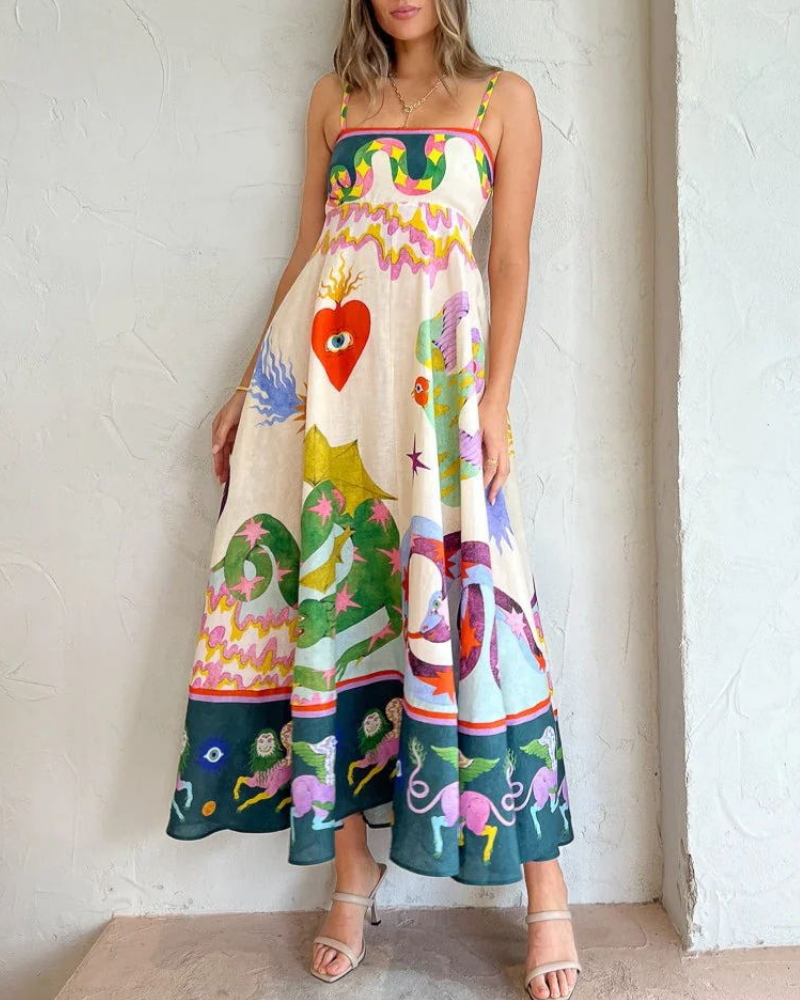 Unique Fun Printed Linen Slip Dress