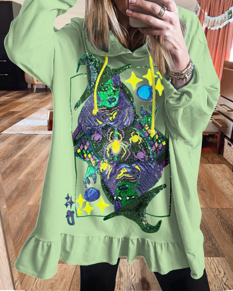 Oversized Sparkling Witch Sequin Hoodie