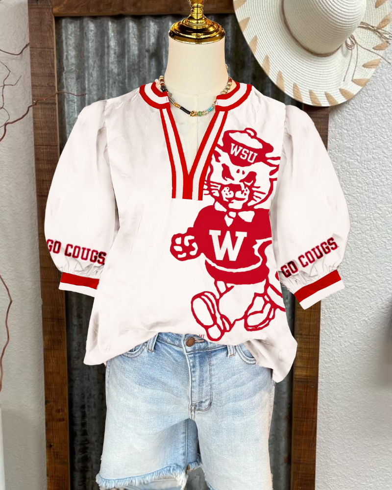 WSU Stripe Trim Satin Top