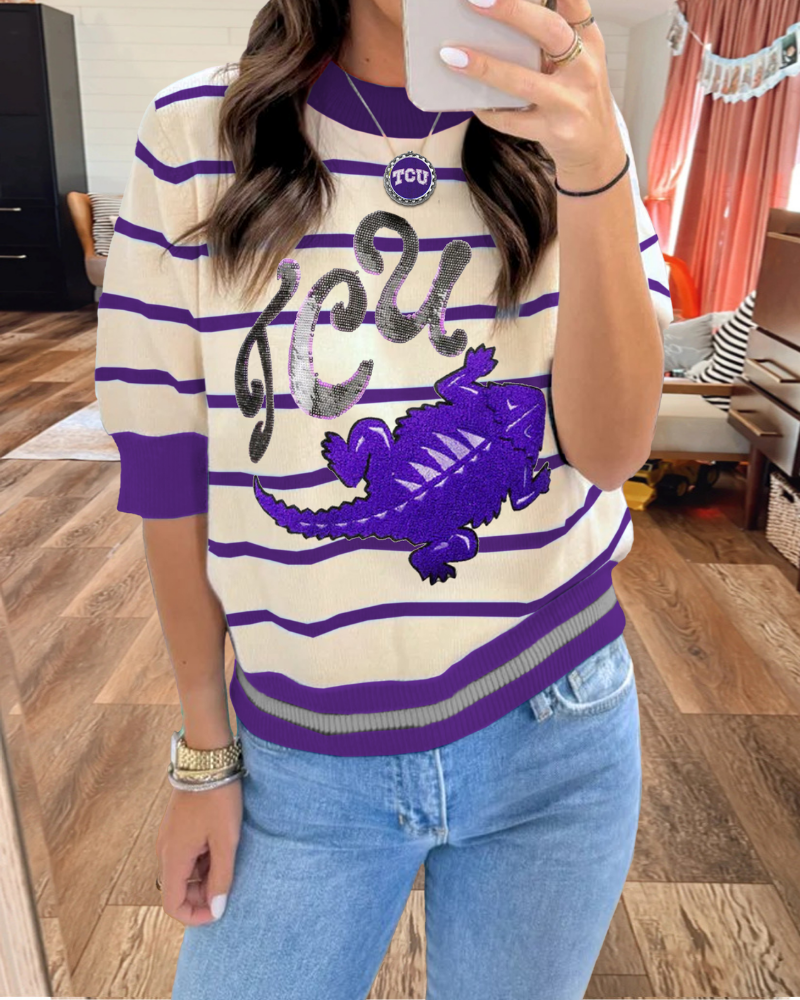 TCU Sequin Stripe Sweater