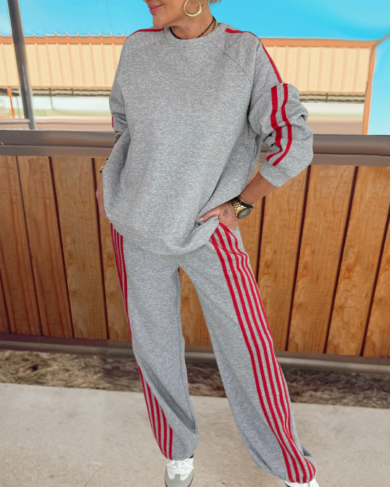 Casual Sports Style Striped Set