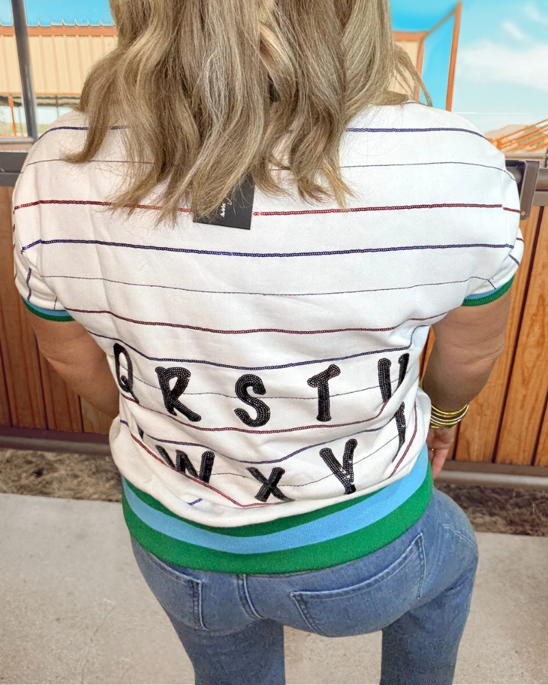 Letter Sequin Striped Top