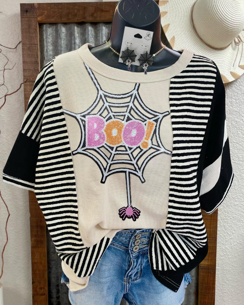 Fun Halloween Boo Spider Web Tee