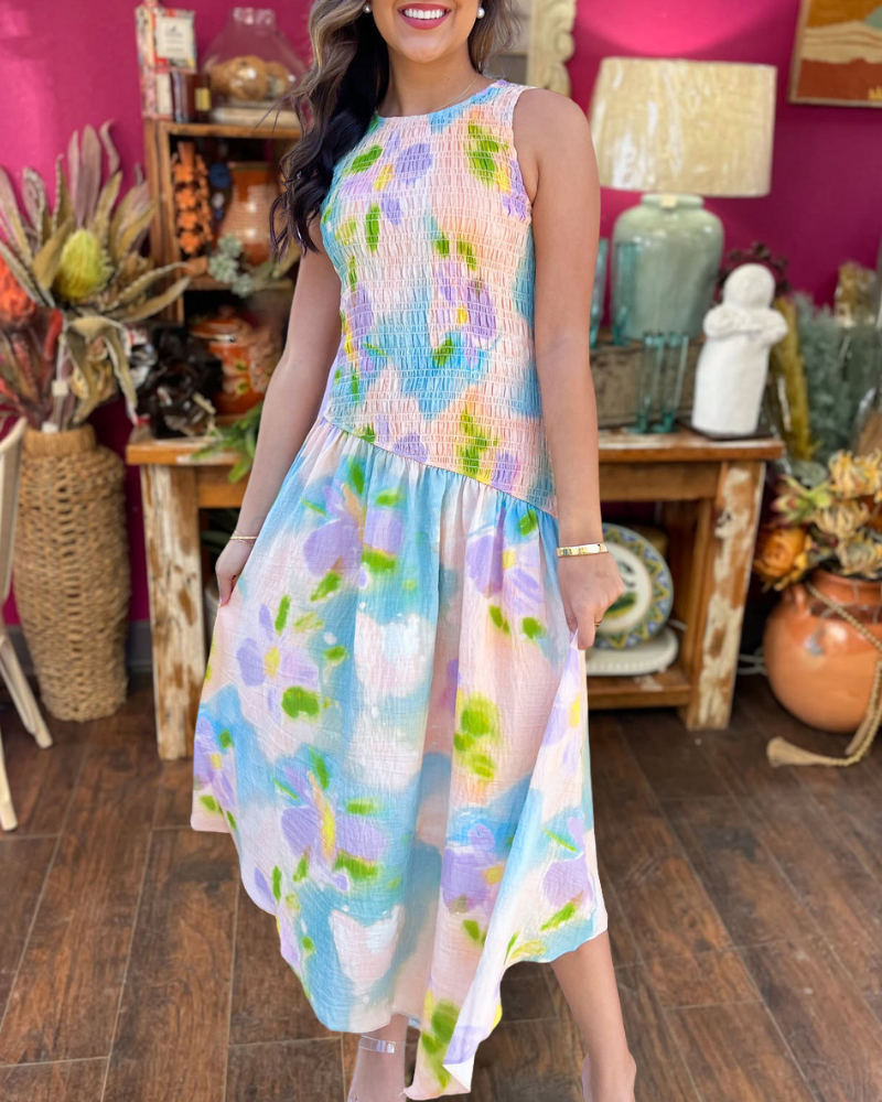 Dreamy Painting Pleated Dress