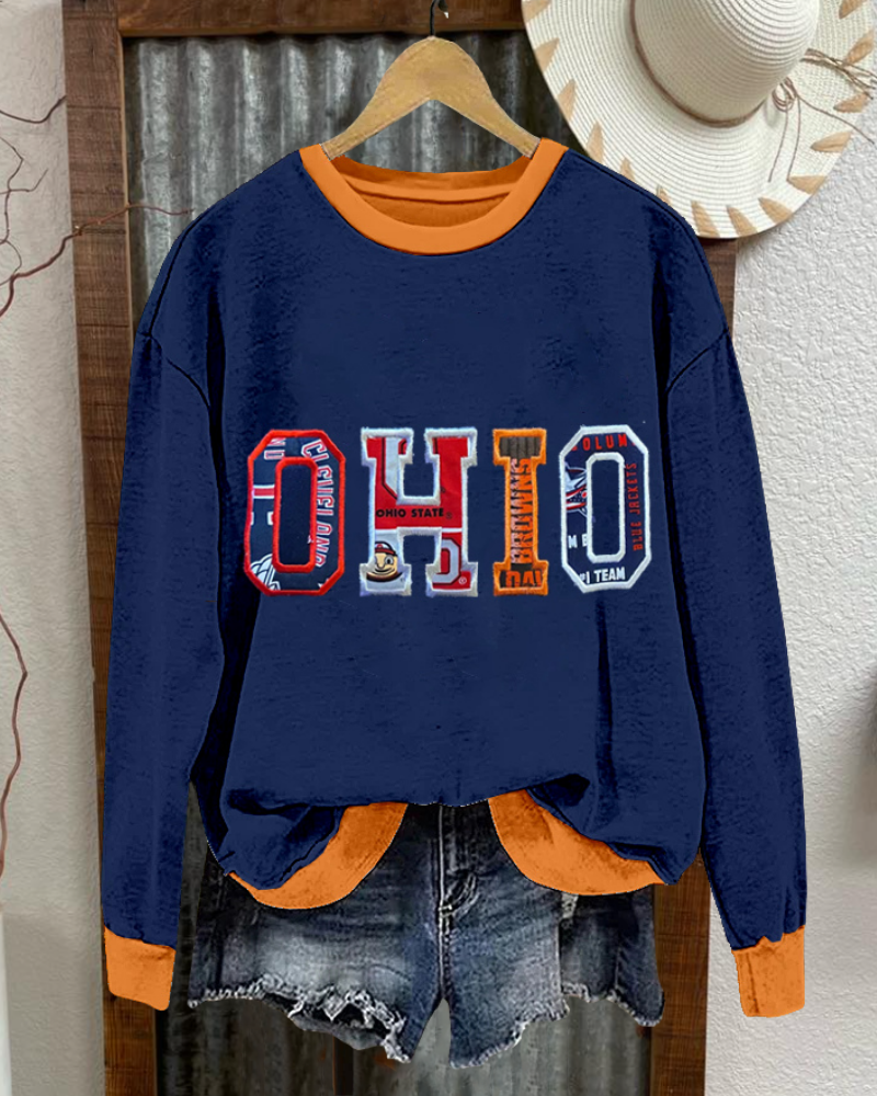 OHIO Embroidered Contrast Trim Sweatshirt