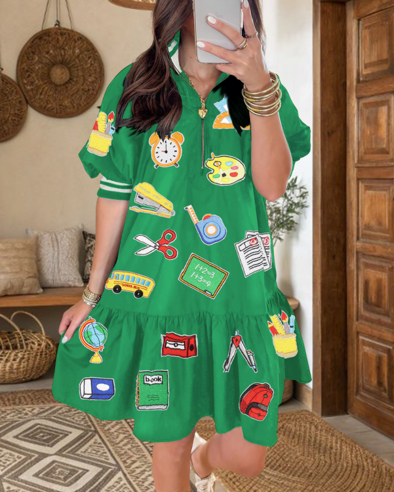 School Supplies Sequin Half-Zip Dress