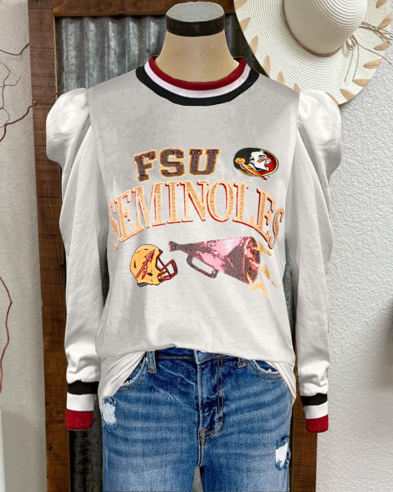 FSU Seminoles Sequin Stripe Trim Sweatshirt