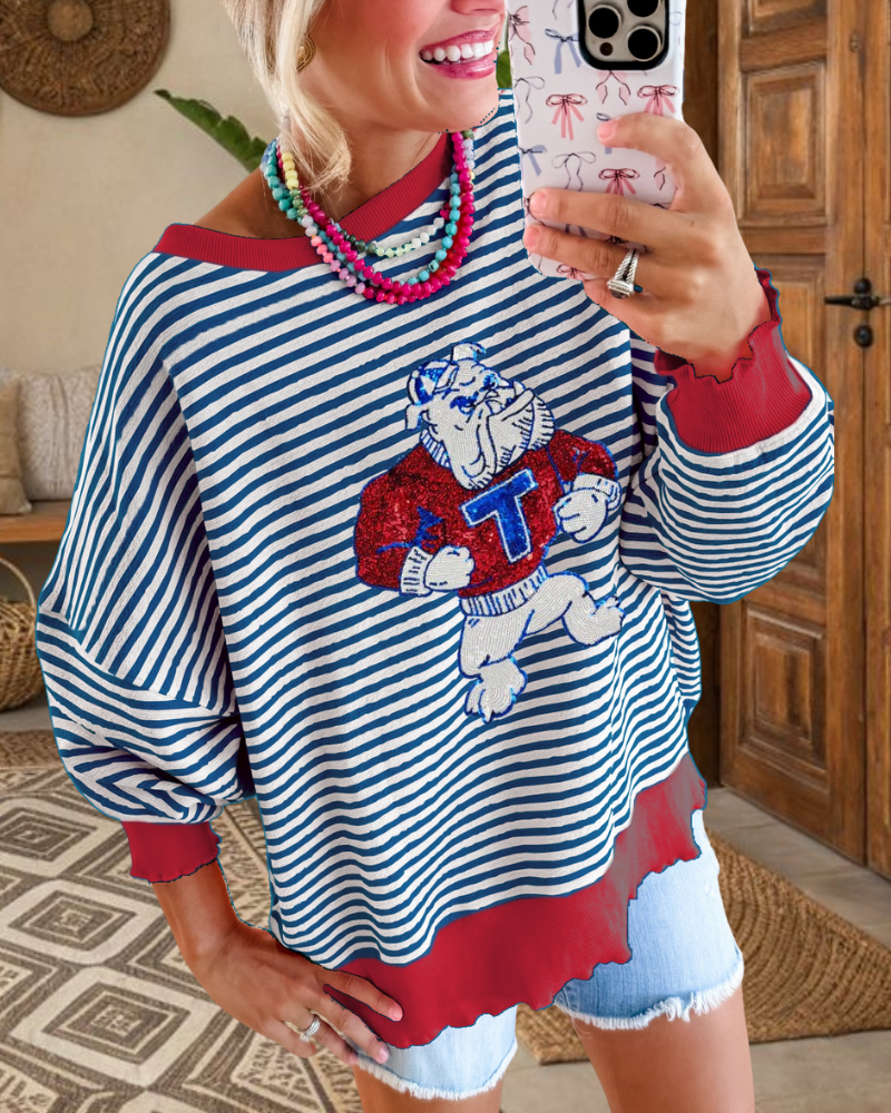 Muscle Dog Sequins Stripe Sweatshirt