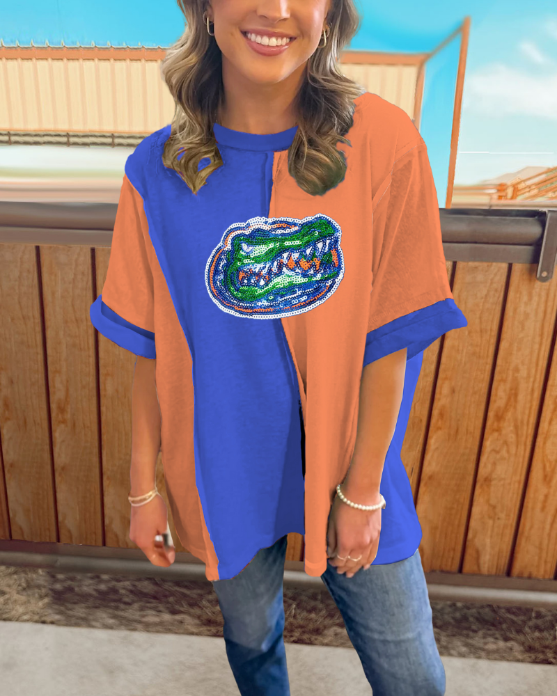 Sequin Florida Gators Colorblock Top