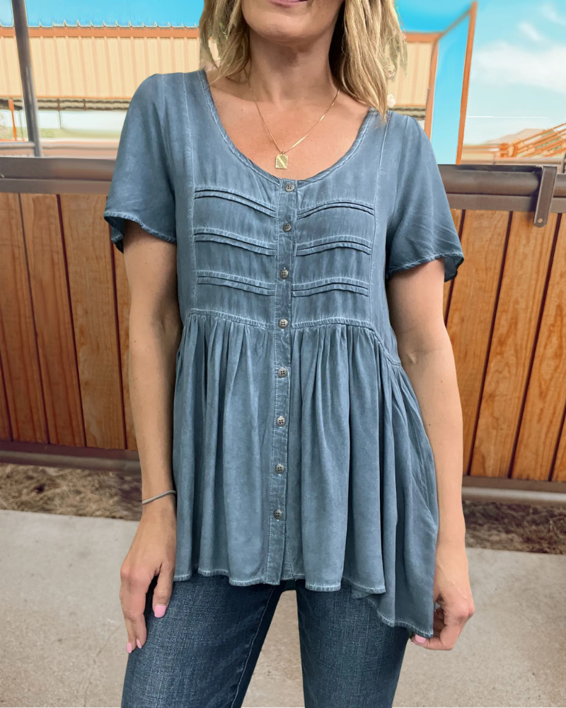 Stylish Pleated Denim Top