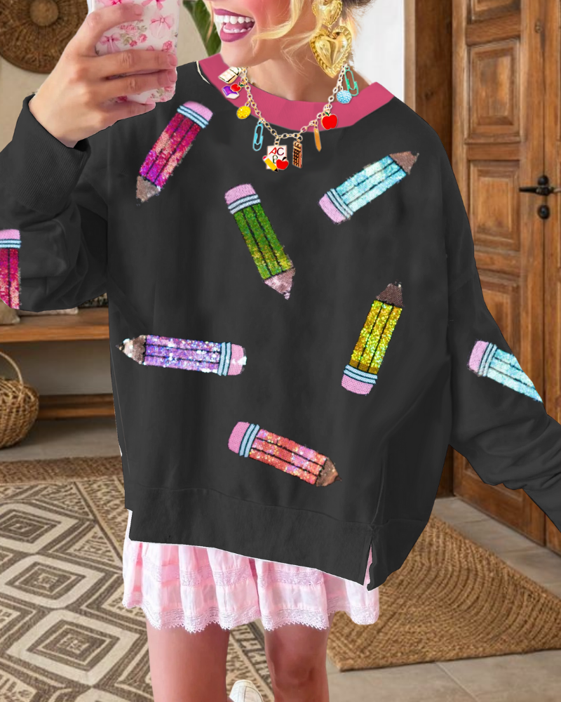 Oversized Colored Pencil Sequined Sweatshirt