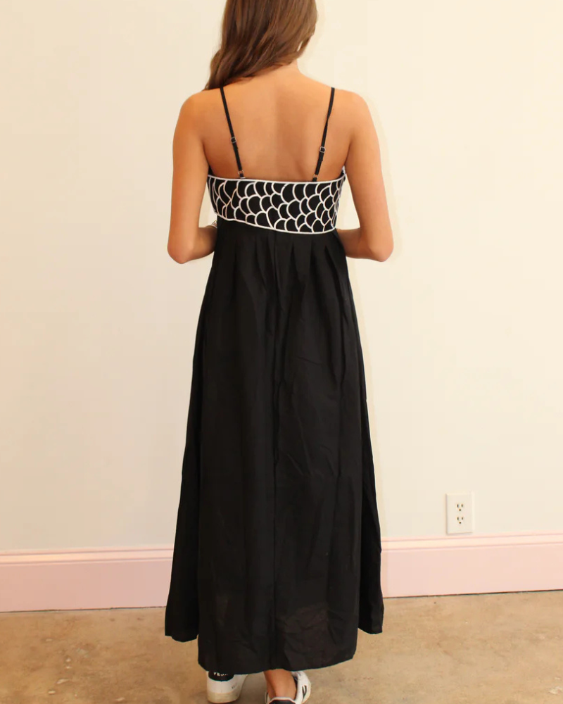 Fish Embroidered Slip Maxi Dress