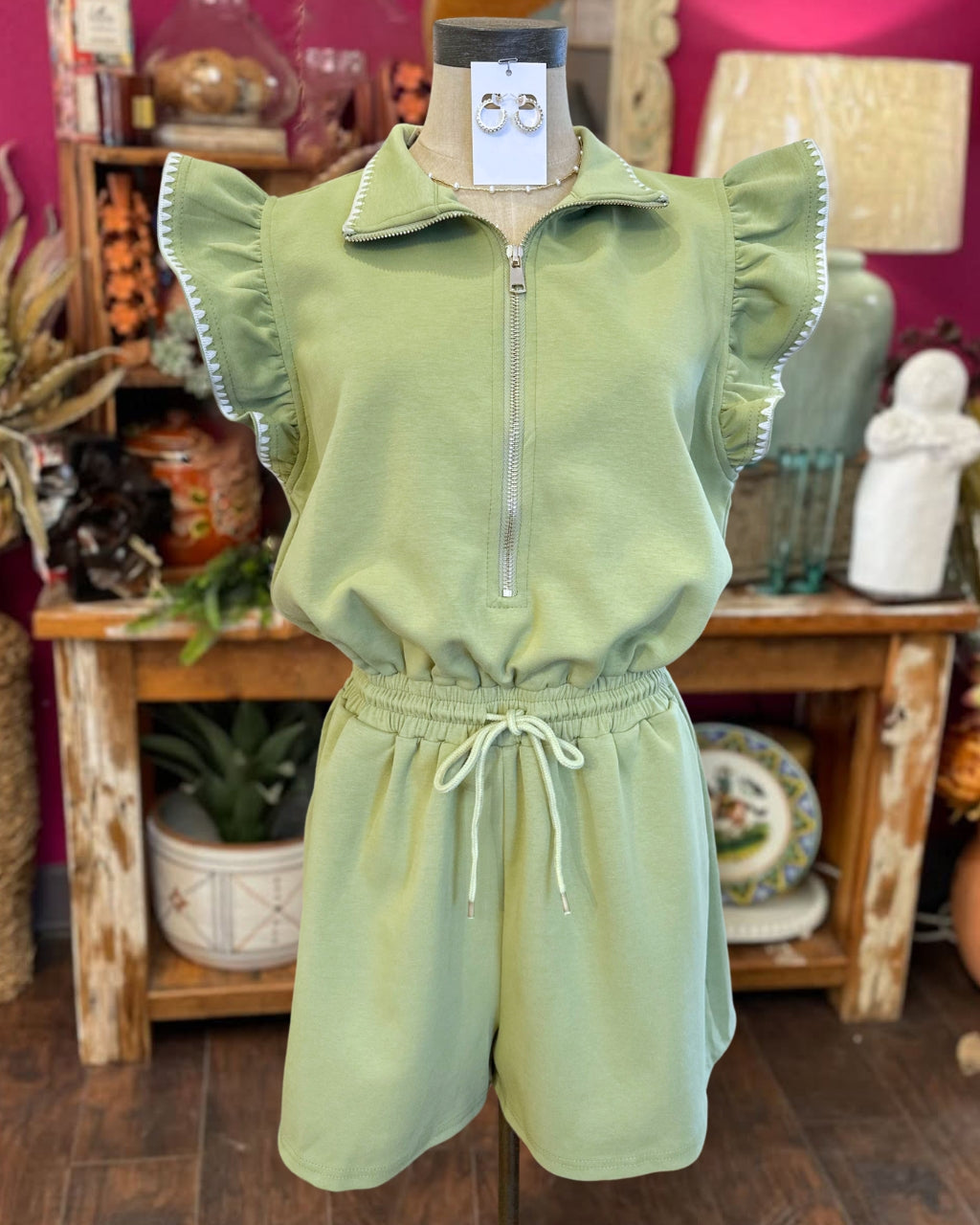 Trim Embroidered Terry Romper