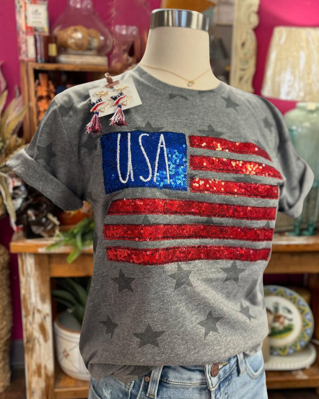 Flag Sequins Star Tee