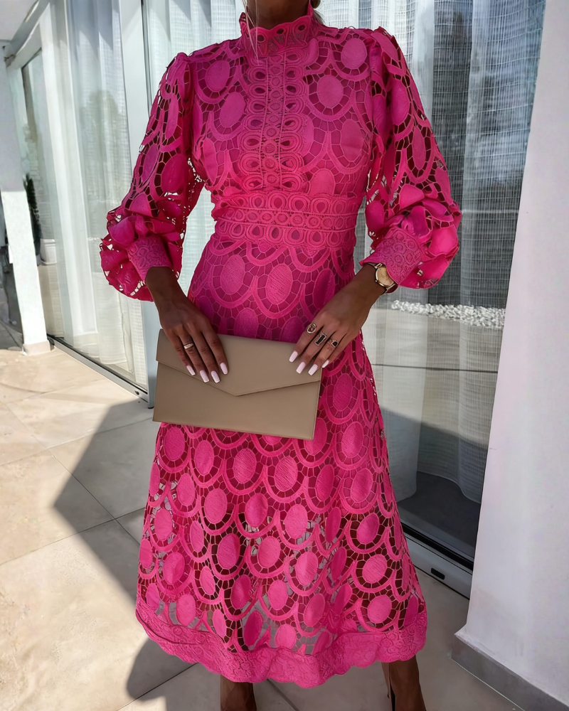 Lace Cutout High-Neck Dress