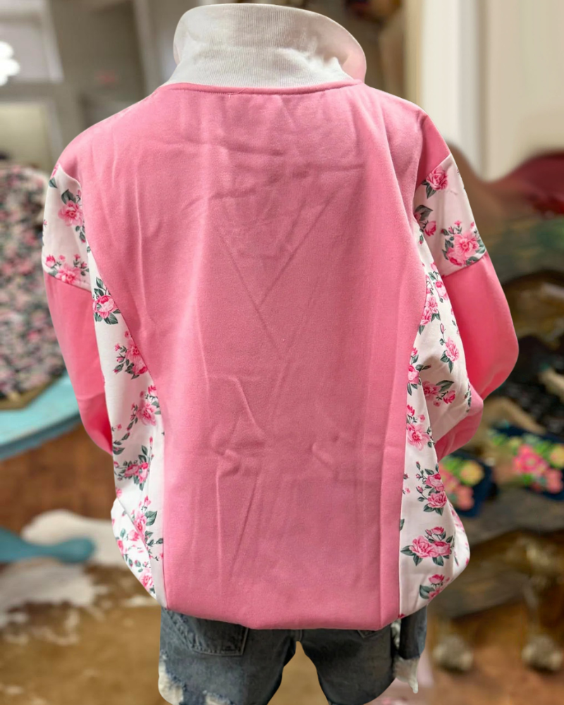Floral Color Block Lapel Sweatshirt