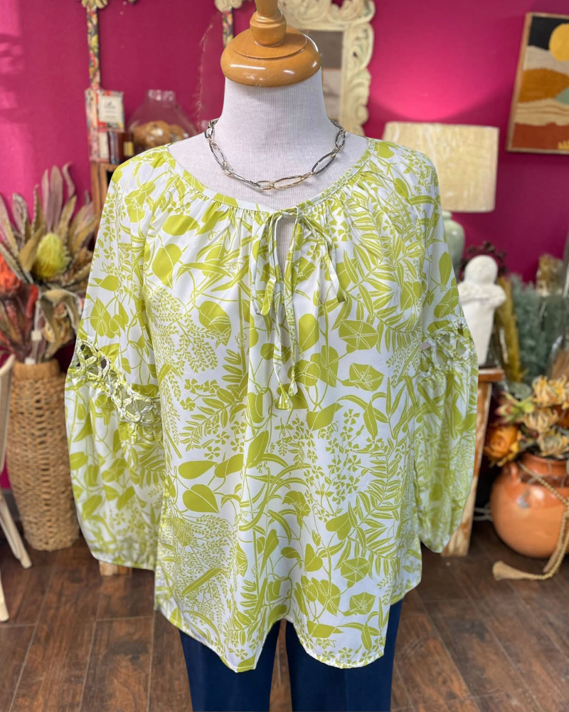 Mixed Leaf Cutout Sleeve Top