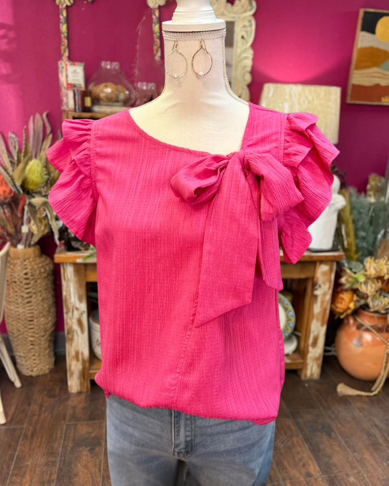 Bow Ribbon Ruffle Top