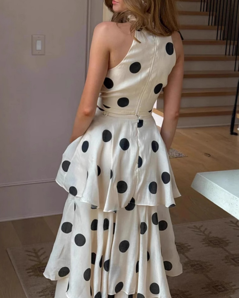 Polka Dot Turtleneck Maxi Dress