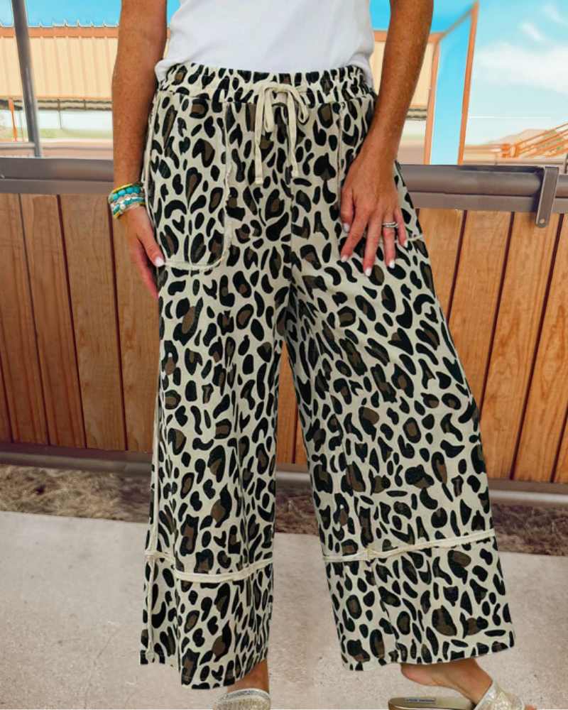 Leopard Print Wide-Leg Pants