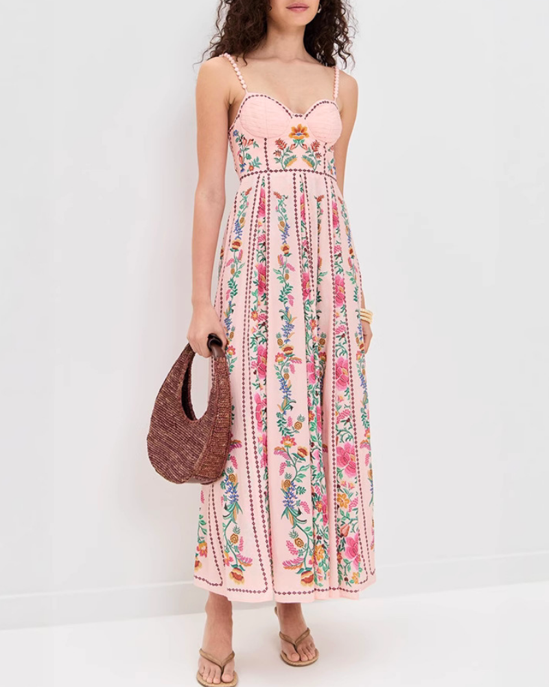 Floral Beaded Camisole Maxi Dress