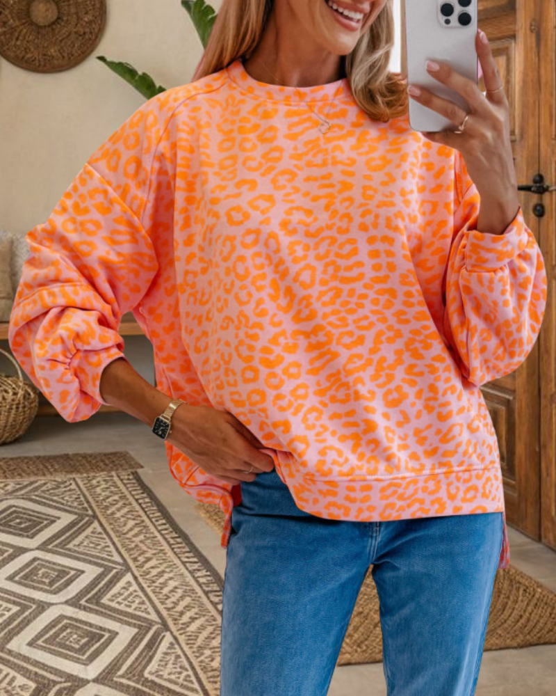Leopard Print Crew Neck Sweatshirt
