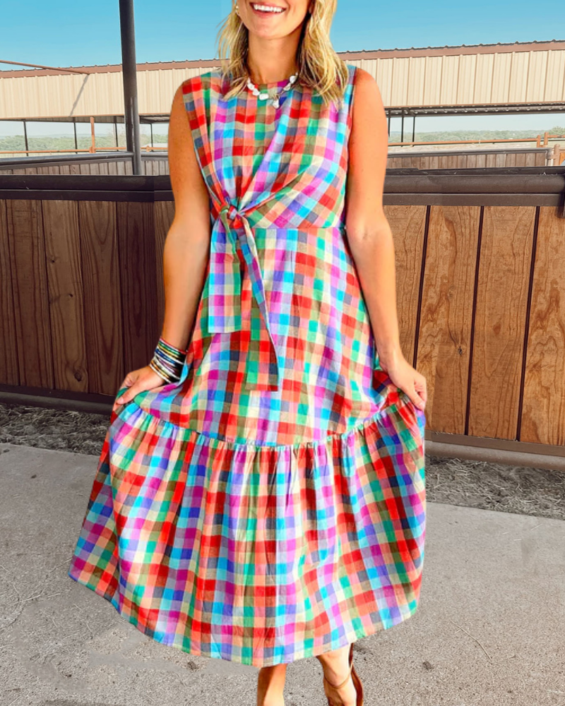 Colorful Check Sleeveless Dress